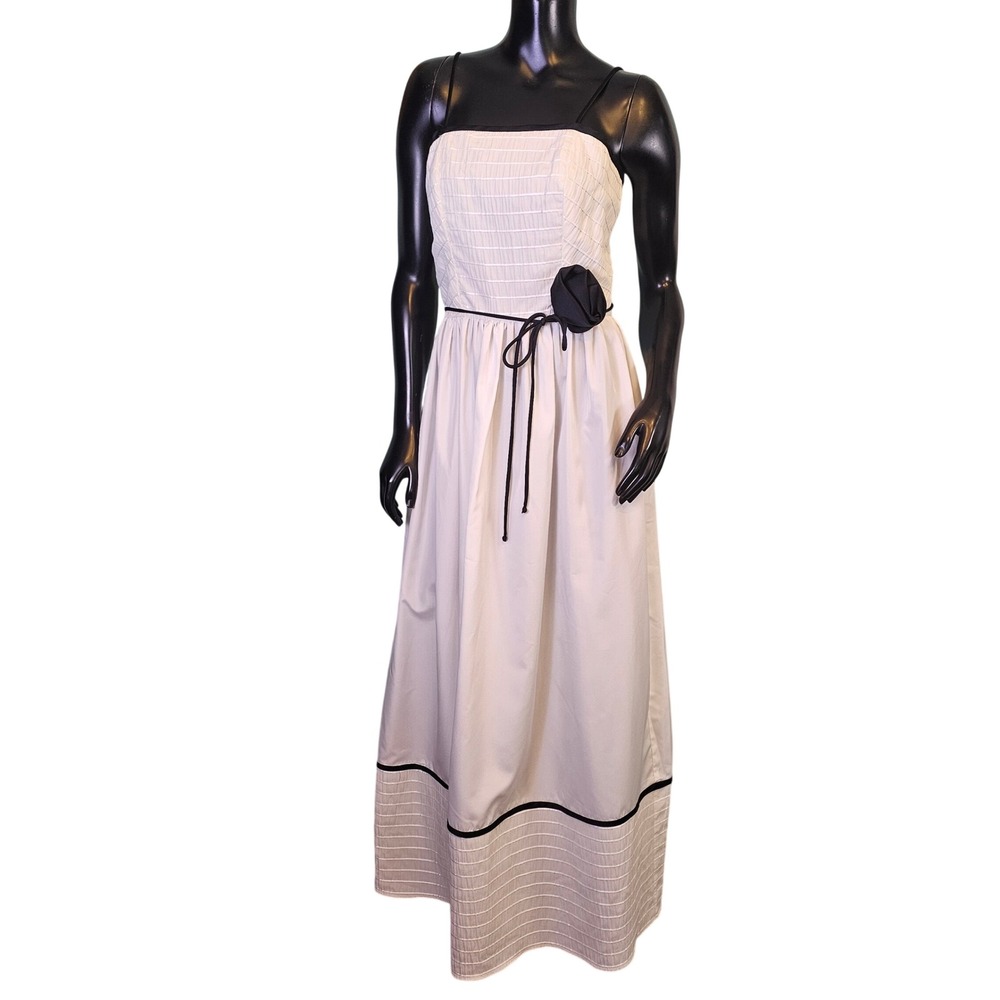 Vintage Joy Stevens California White Black Rosette Maxi Dress Spaghetti Strap